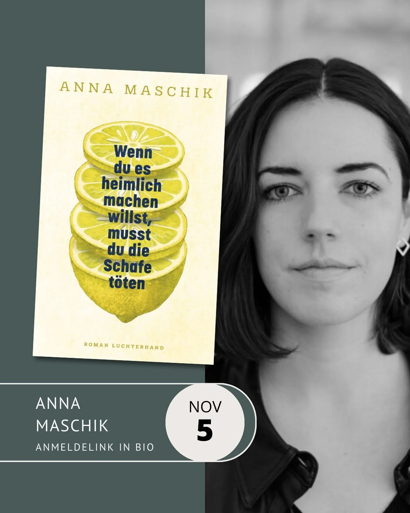 Wir freuen uns, dass es in einer Woche endlich soweit ist, dass Anna Maschik zu uns kommt! 
Sie wird aus ihrem Deb&uuml;troman mit dem fulminanten Titel &bdquo;Wenn du es heimlich machen willst, musst du die Schafe t&ouml;ten&ldquo; lesen und wir fre