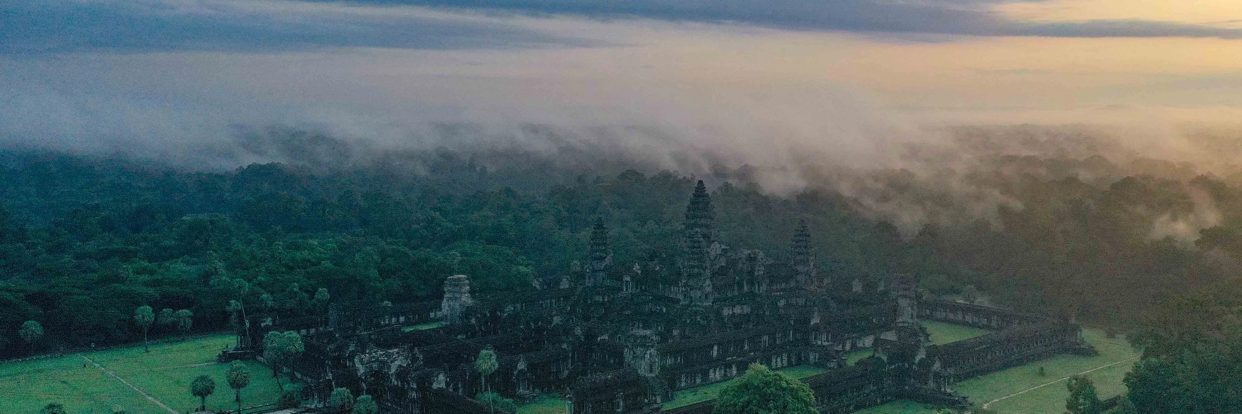 George Jefferies drone operator aerial footage of Angkor Wat at dawn, Cambodia