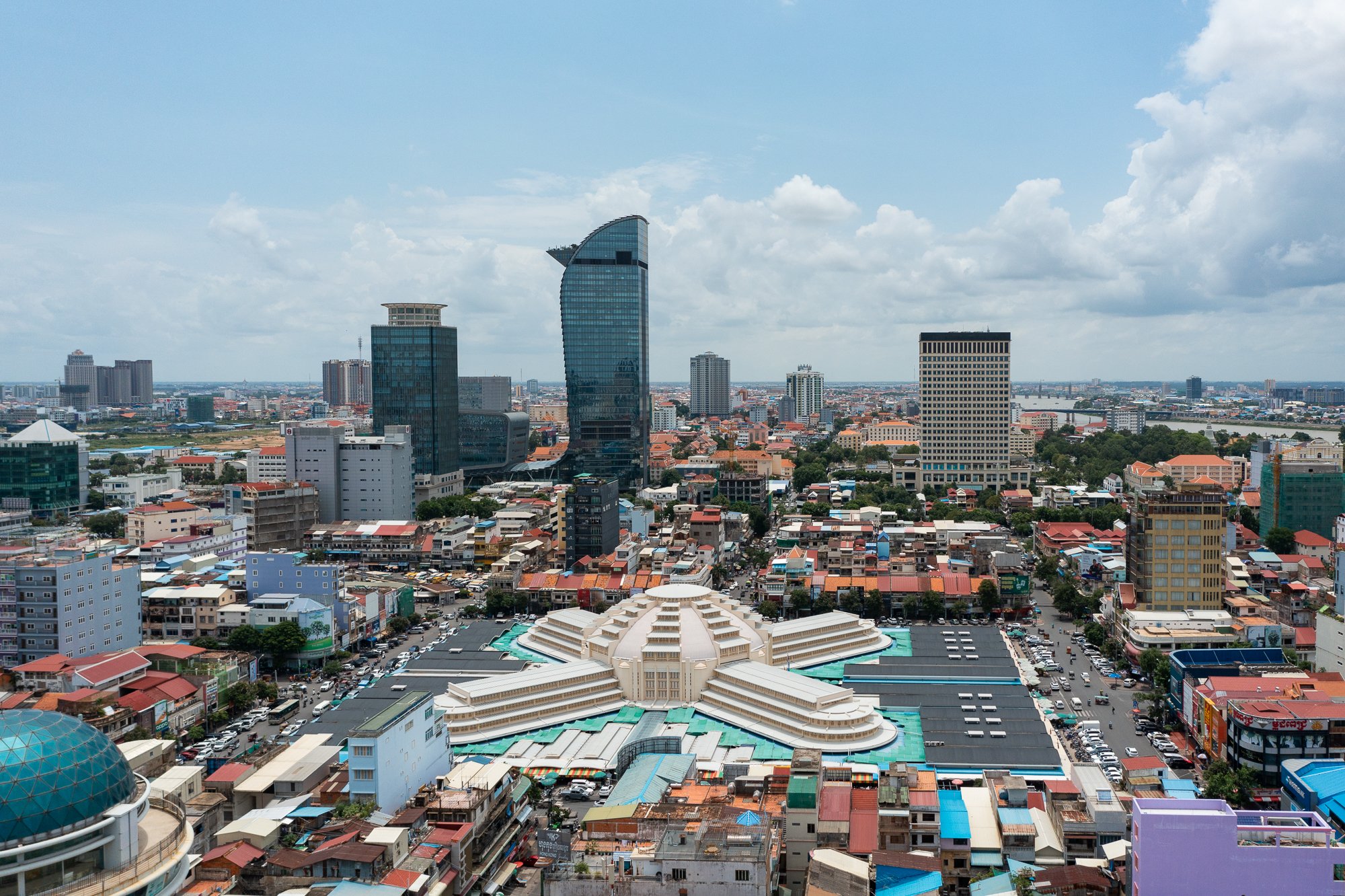 Drone photography of Central Market and Vattanac Town in Phnom Penh, Cambodia. Taken while working as a drone videographer for CNN