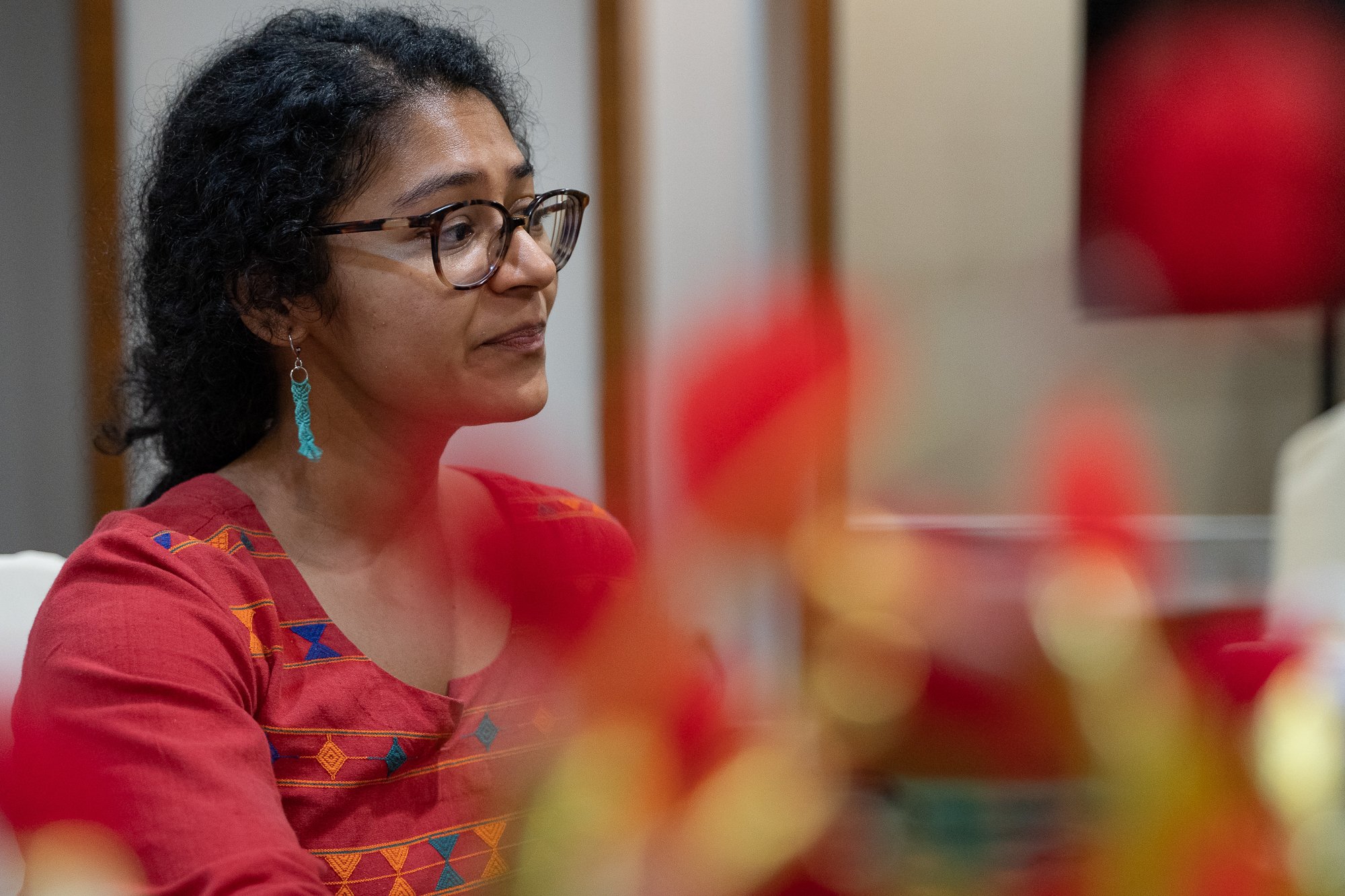 UNDP staff member listens to someone