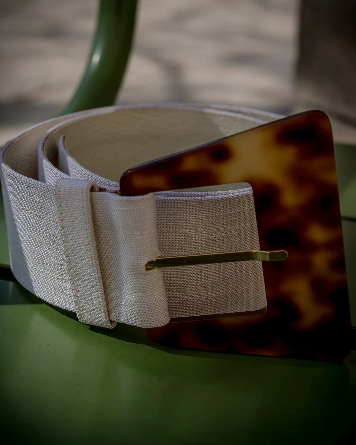 Vintage Givenchy White Belt with Tortoise Large Buckle 