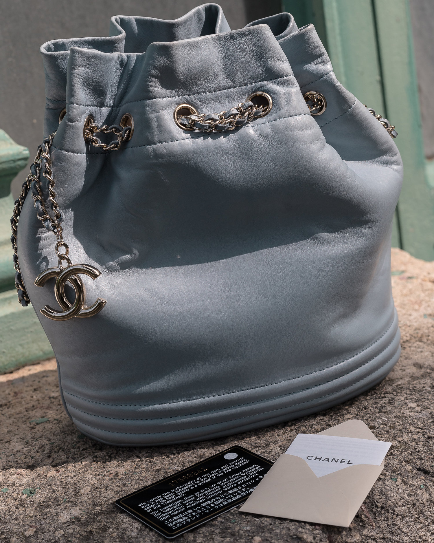 Chanel Bucket Bag in Pale Blue Leather (2013) — singulié