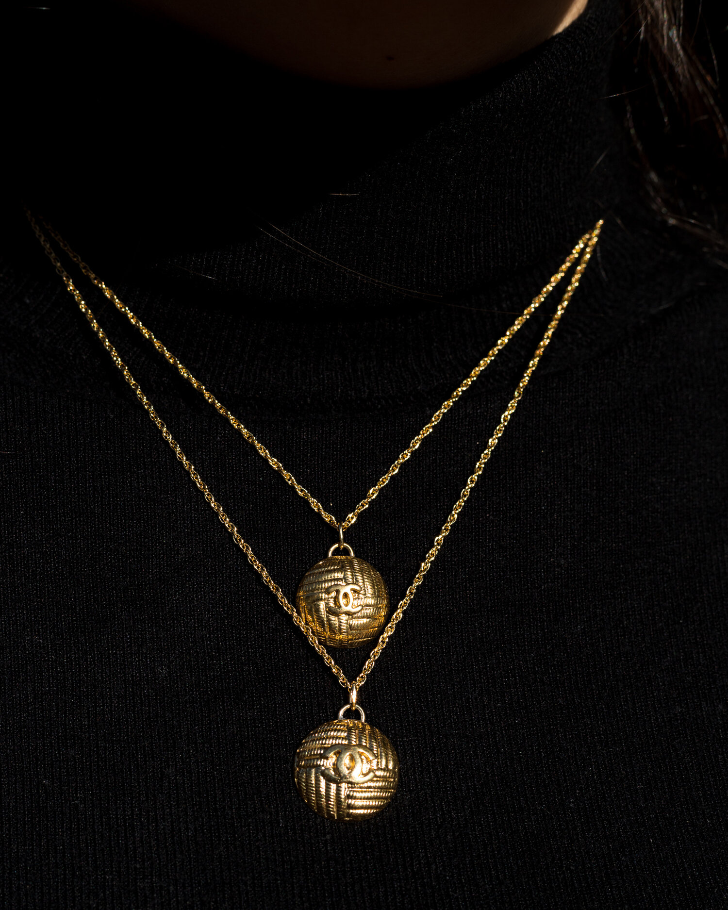 CC Embellished Gold Chanel Button Pendant Necklace (2 sizes, PRE-SALE) —  singulié