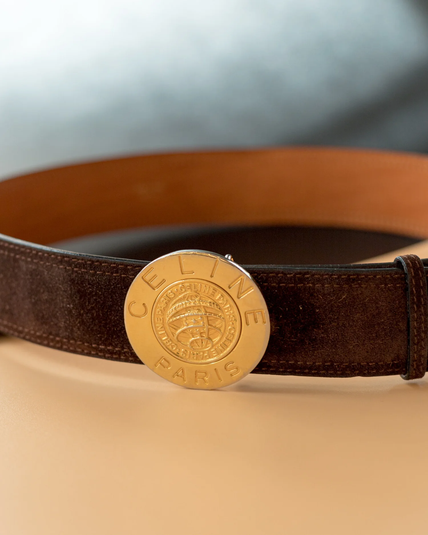 Celine Circle Buckle Spiral Pattern Leather Belt Brown Gold Vintage Brown Leather CELINE Belts for Women for sale | eBay main image 4