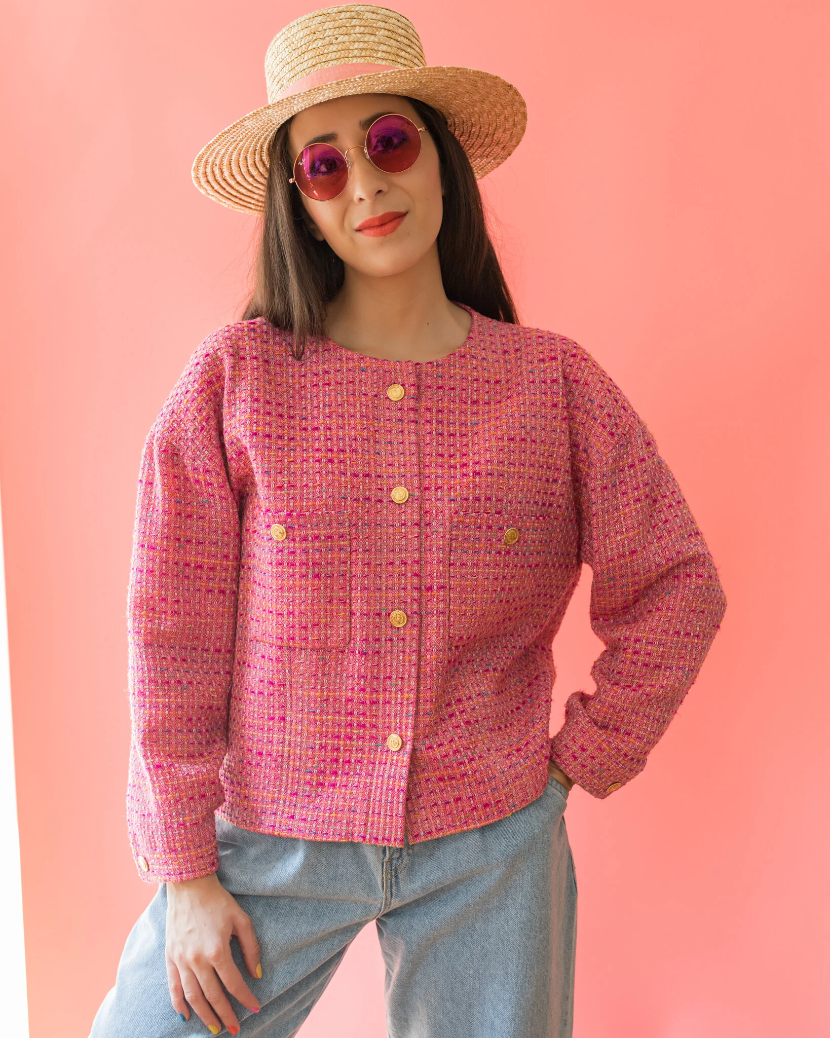 90s CHANEL vintage ビーズ スパンコール刺繍 装飾ジャケット Vintage Chanel Jacket in Fuchsia — singulié