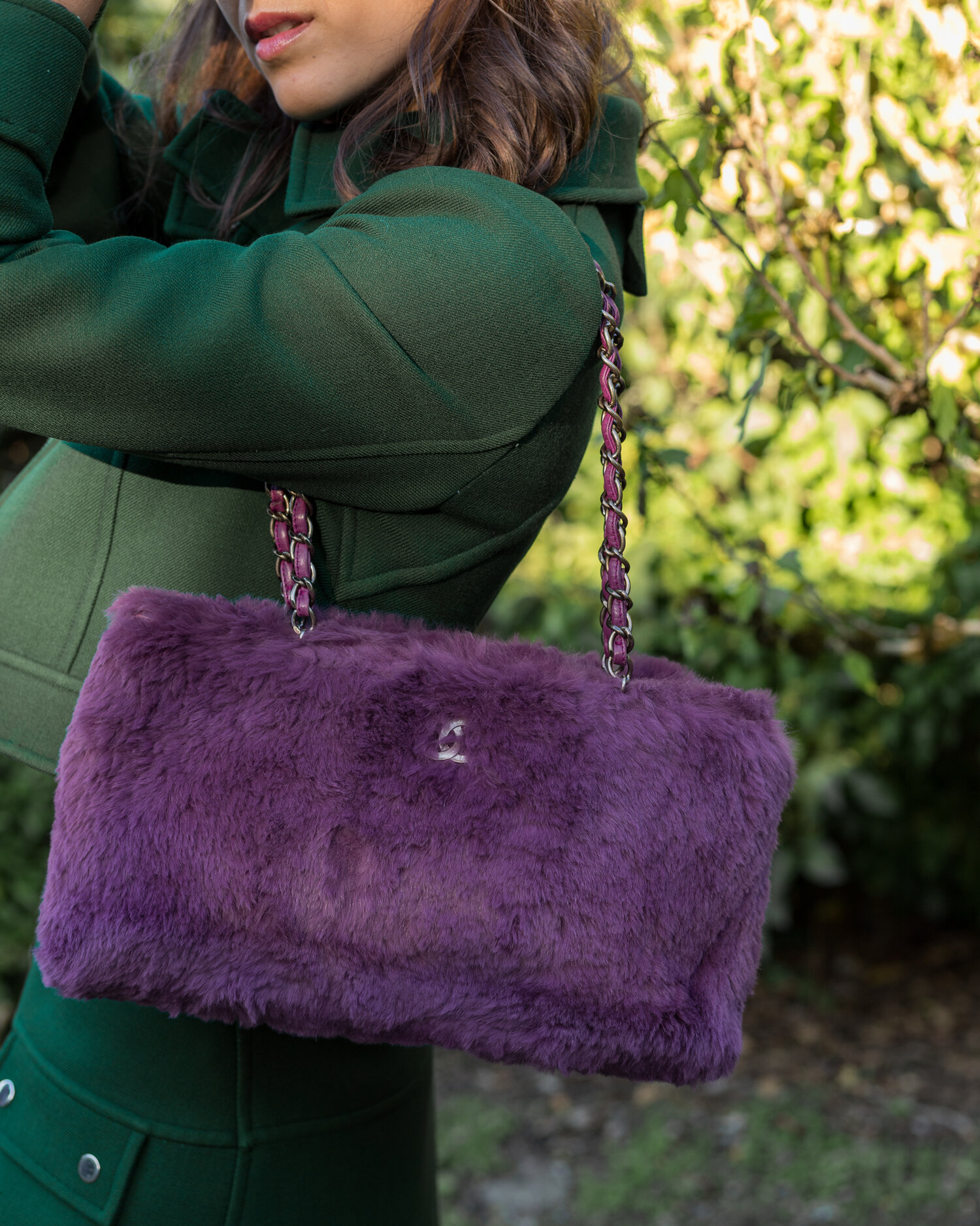 CHANEL Rabbit Fur Shoulder Bag Dark Purple 78230