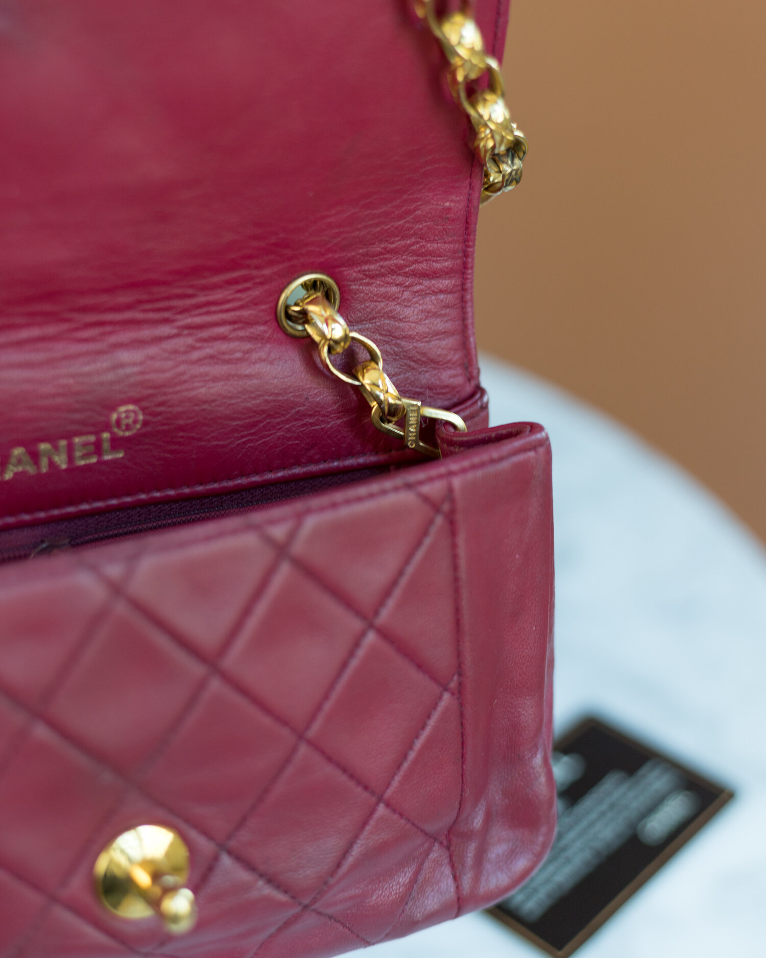 pink leather chanel bag vintage