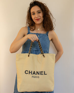 Chanel Vintage 1991 Black Nylon CC Logo Tote Bag with Gold Chain Strap – I  MISS YOU VINTAGE