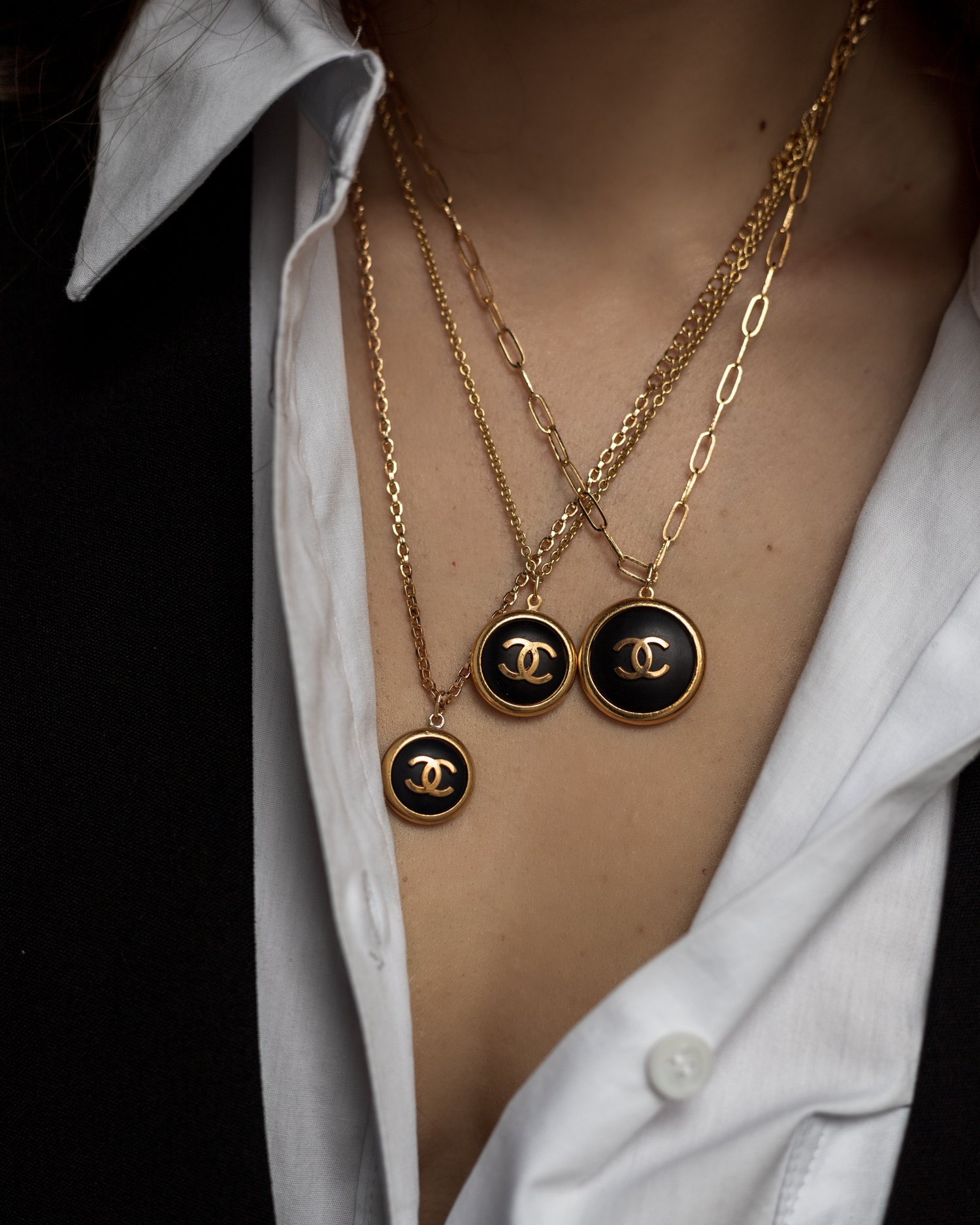 CC Bold Black & Gold Button Necklace (3 sizes) — singulié