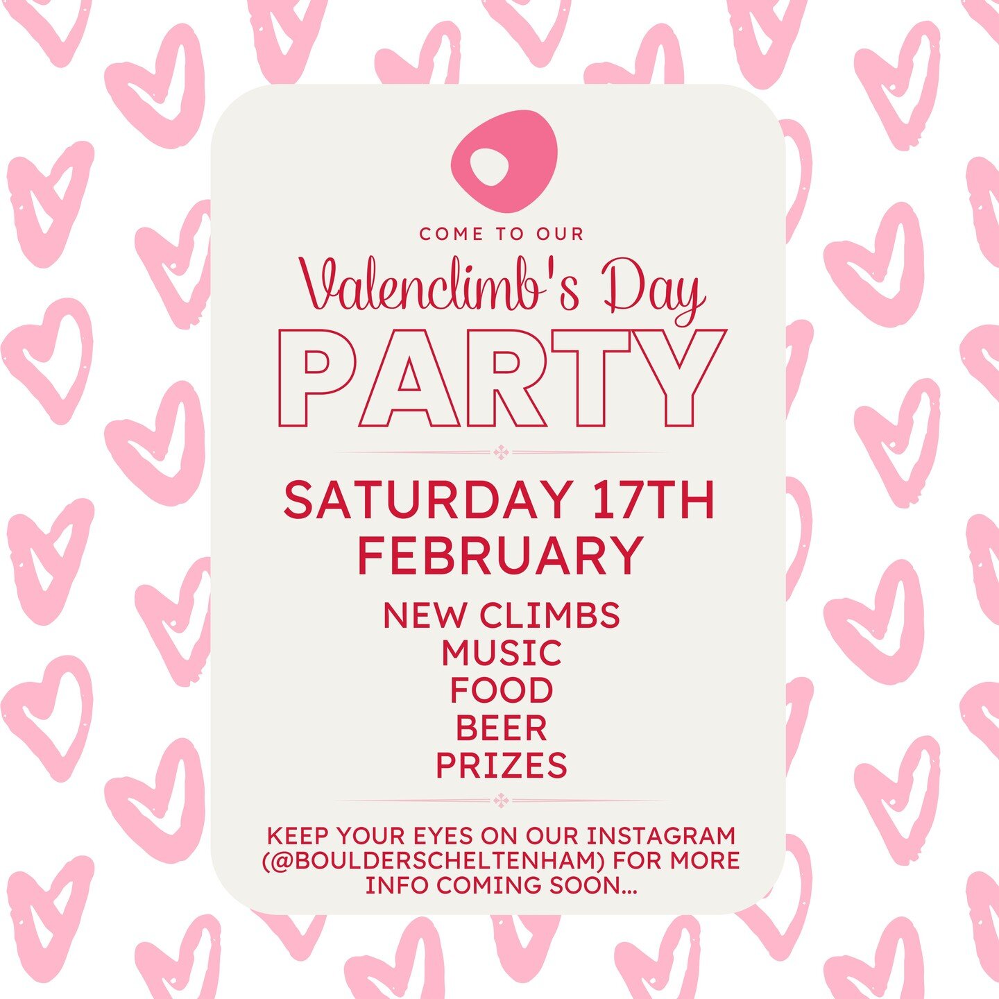 What are you doing next Saturday? Coming to our Valen-climb's day party taking place between 12pm-4pm of course! ❤️

🎉 We're bringing new climbs, food/drink, and music, and you're bringing a pal or your other half to try our party circuit (in as muc