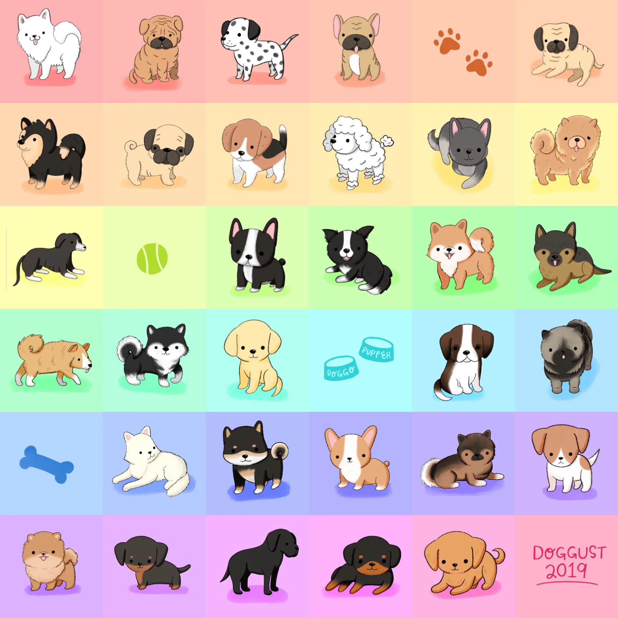 My final collage of the 31 dogs I drew during Doggust 2019! | cloriscreates.com