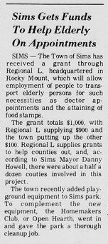 1977 Newspaper Clipping "Sims Gets Funds To Help Elderly On Appointments"