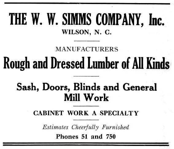 1922-1923 W. W. Simms Advertisement