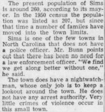 Newspaper clipping from 1955 about no police department but nightwatchman