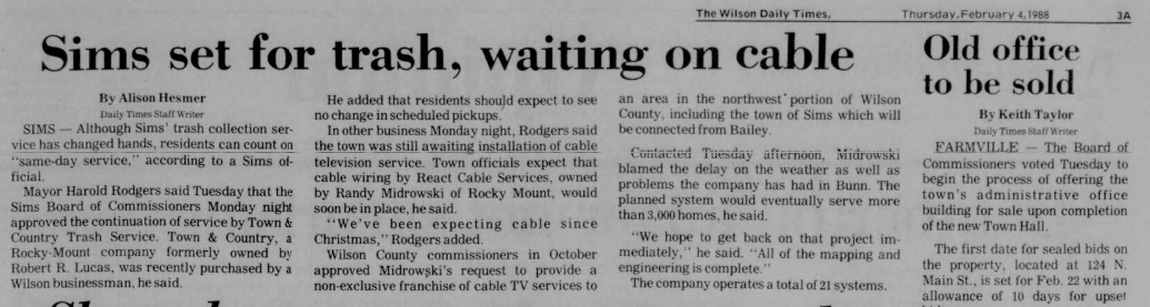 Newspaper Clipping "Sims set for trash, waiting on cable"