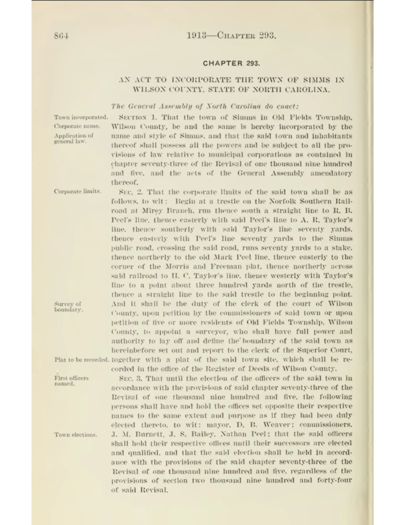 1913 Town Charter and Incorporation