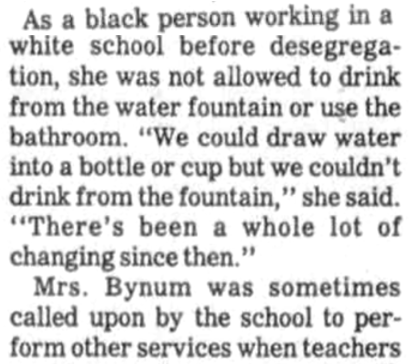 Newspaper Clipping About Sallie Coleman Bynum Working During Integration of Schools