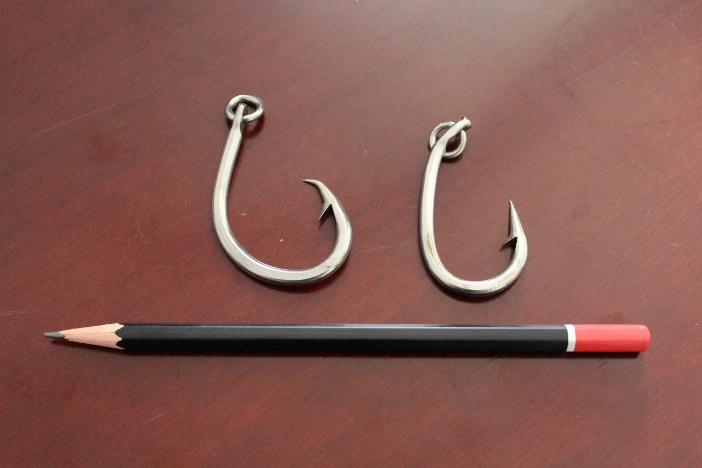Circle hook (left) and conventional J hook (right)