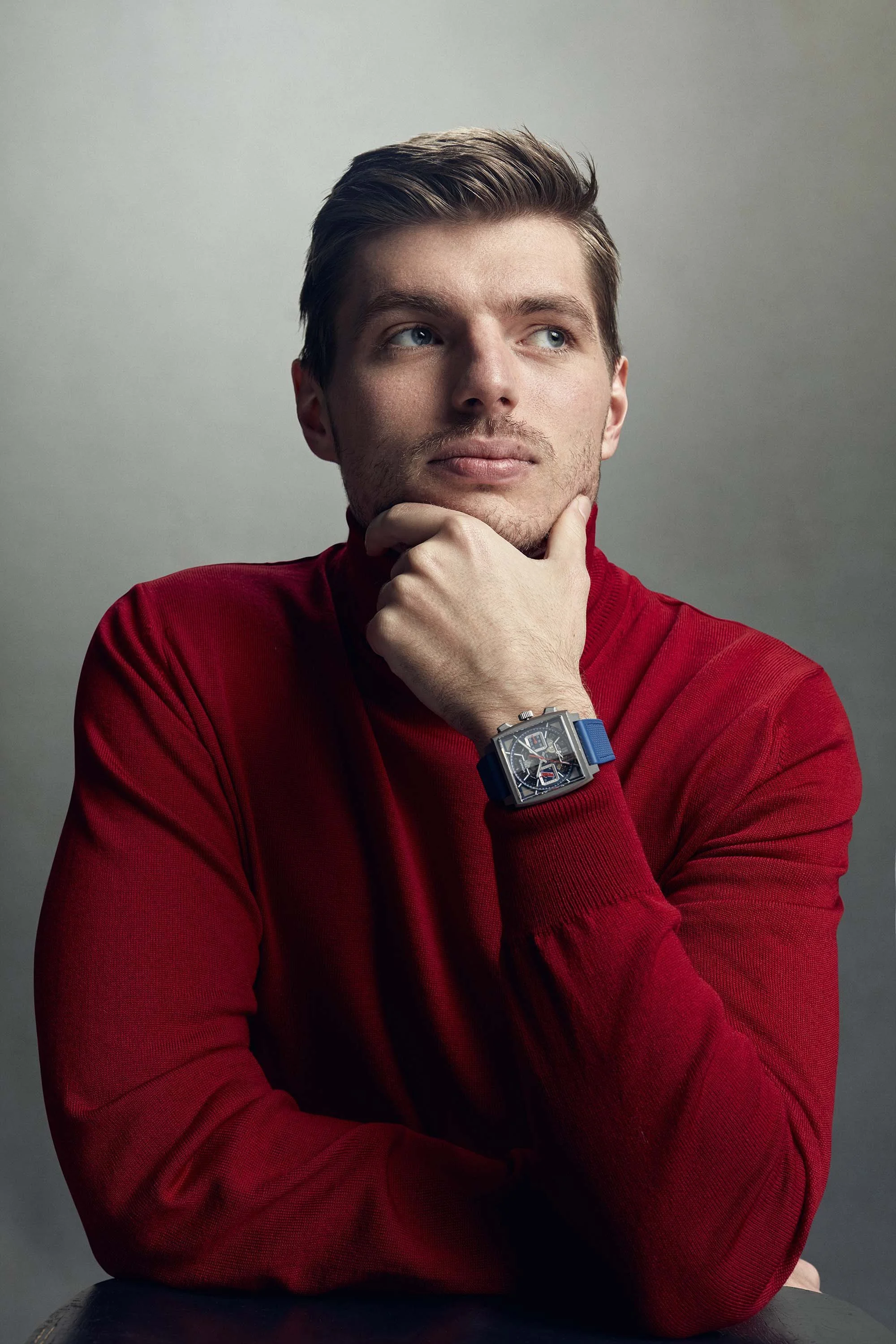 sports photographer jon enoch captures Formula One's Max Verstappen in this advertising shoot for Tag Heuer