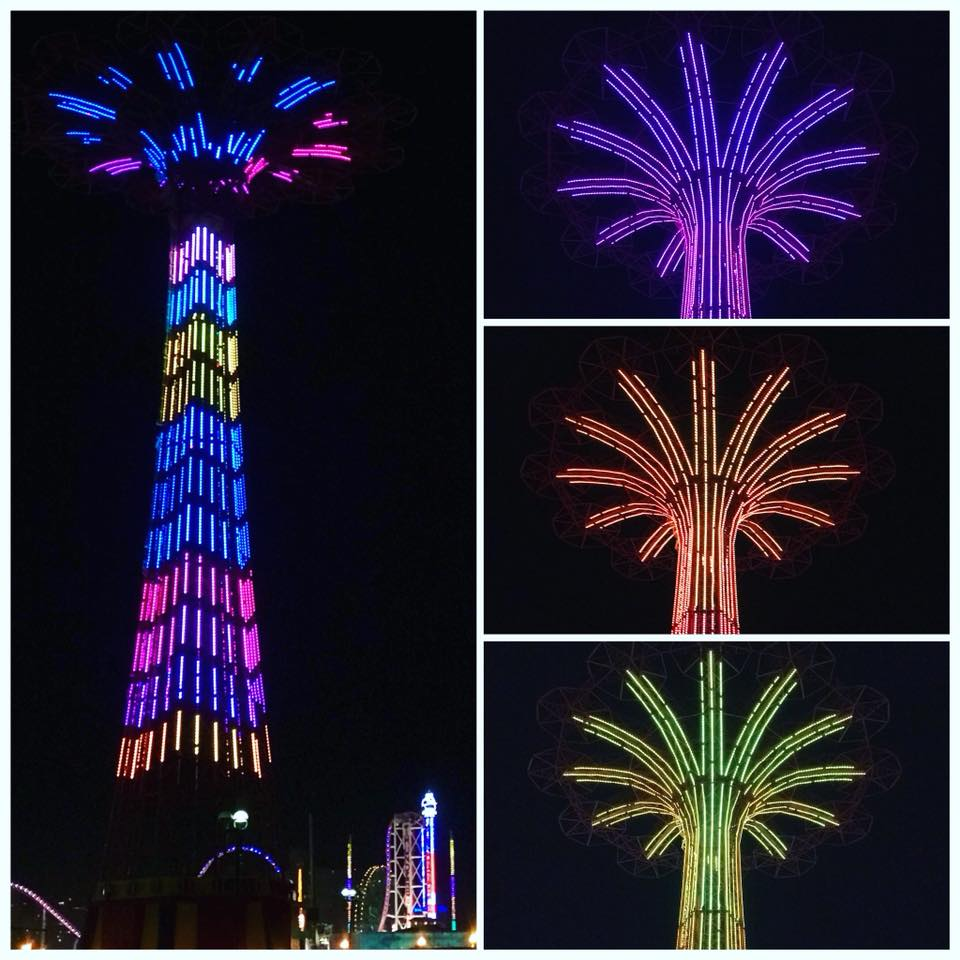 Coney Island Parachute at night