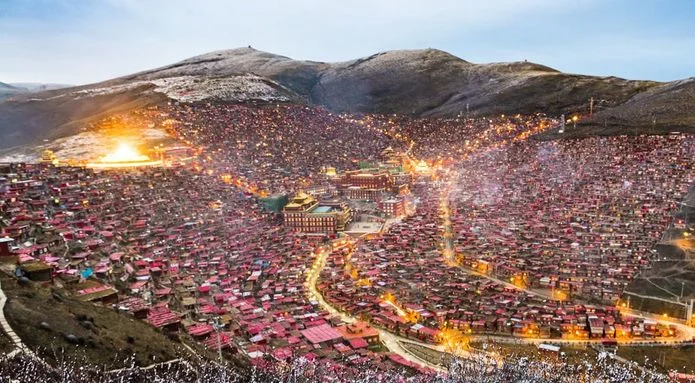 Larung Gar in the evening, 2016 (Jesse Rockwell)