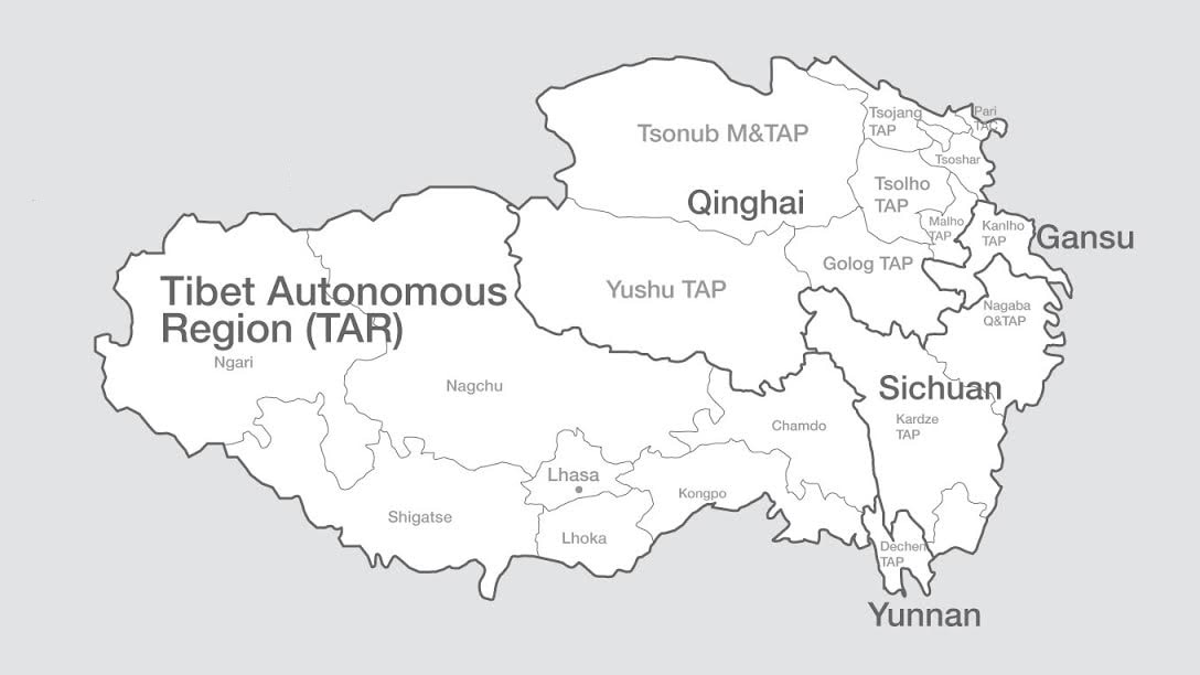  Tibet as divided by China. Kardze is located within the borders of Sichuan Province.   