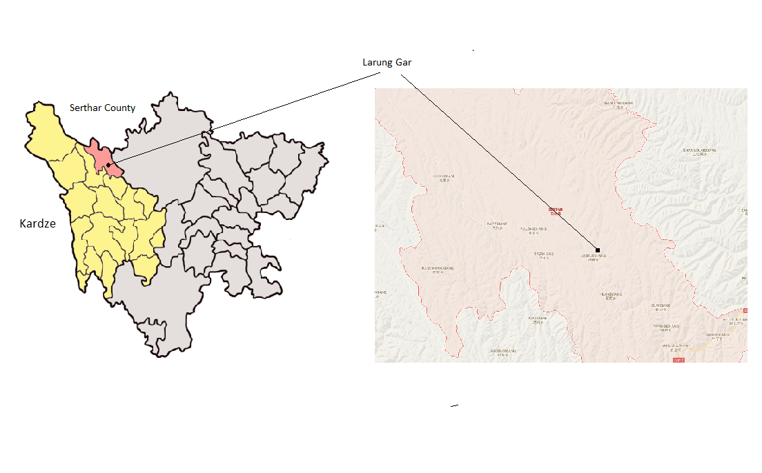  The location of Larung Gar with Serthar County in Kardze Prefecture   