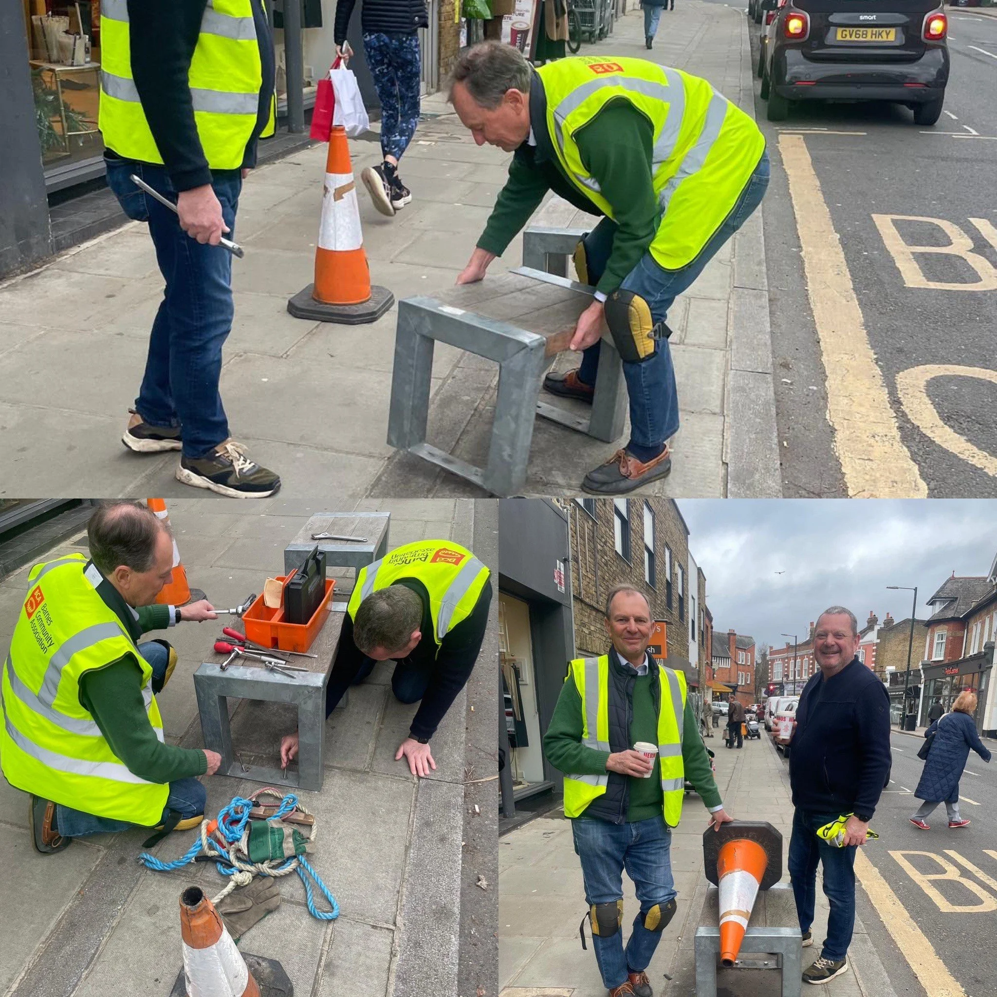 Men’s Shed team repairs High Street bench