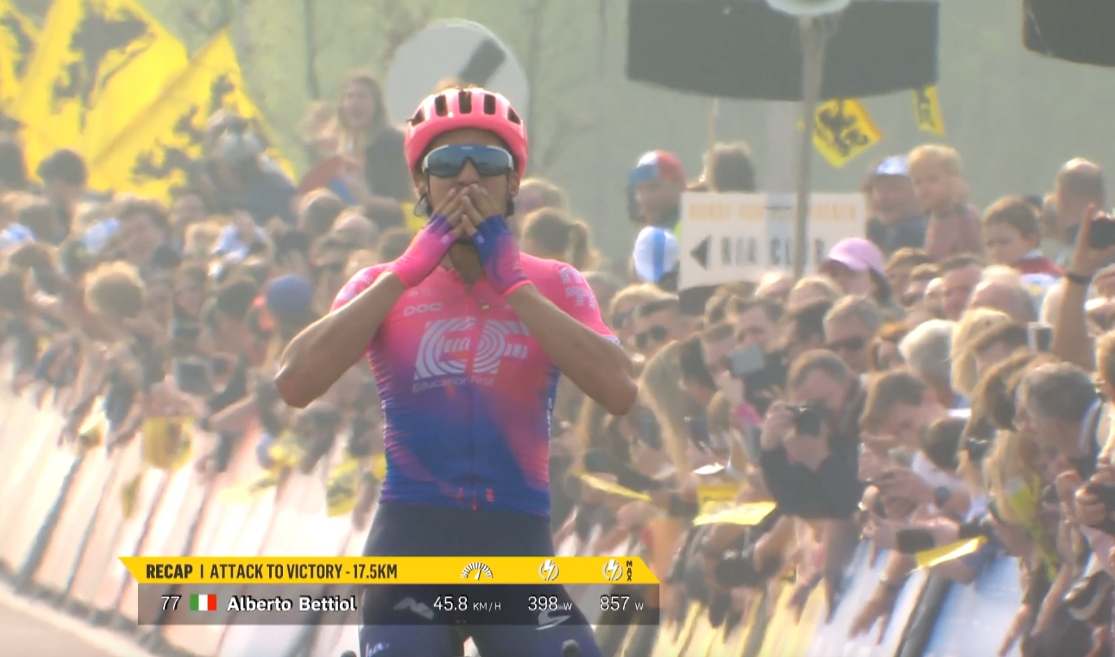 Fans watched Alberto Bettiol’s data as he rode to victory at the Tour of Flanders