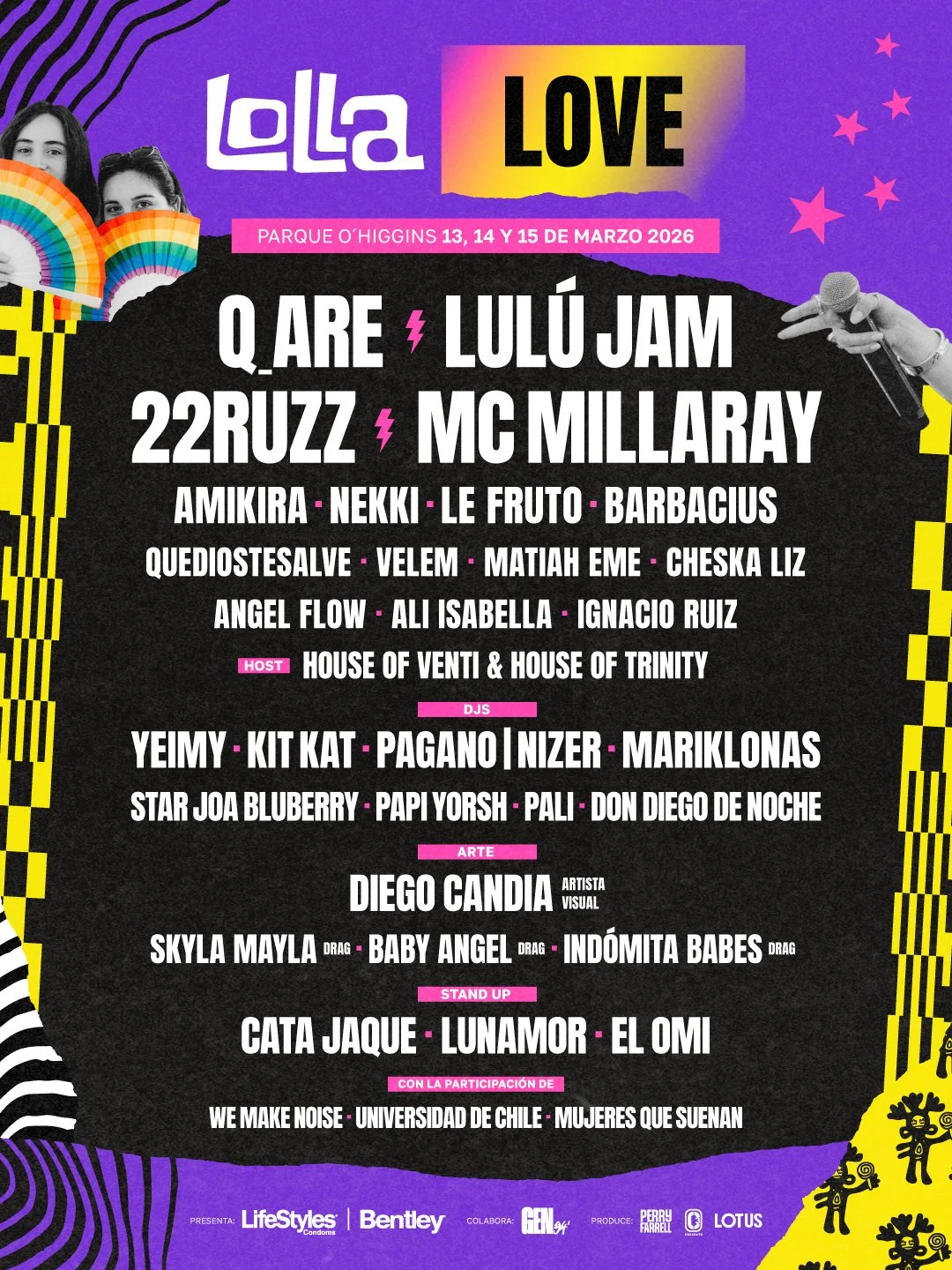 Lolla Love 2026 anuncia su cartel: Q_ARE, Lulú Jam, 22Ruzz y MC Millaray encabezan el espacio de diversidad cultural