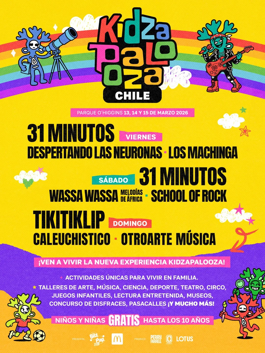 Kidzapalooza 2026 revela su line up y amplía su propuesta educativa en Lollapalooza Chile