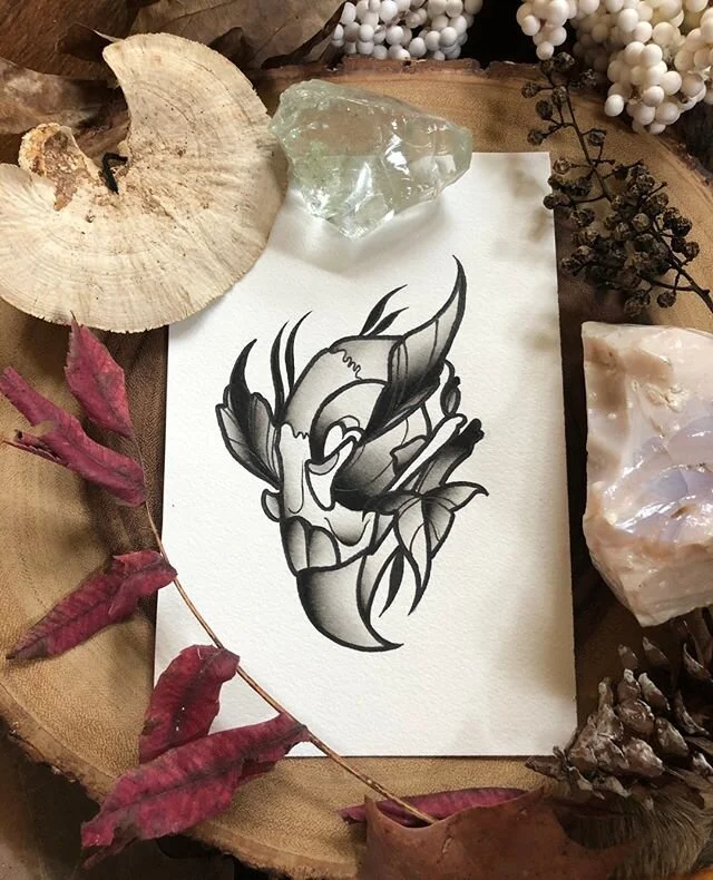 ✨Here I am posting skulls again, but seriously- let's do all the skull tattoos ❤️ available to be tattooed! ✨⁠
.⁠
.⁠
You can also buy this painting! $45 at 5x7. DM me!⁠
.⁠
.⁠
🌙As always DM If interested in getting my work be it tattoos or paintings!