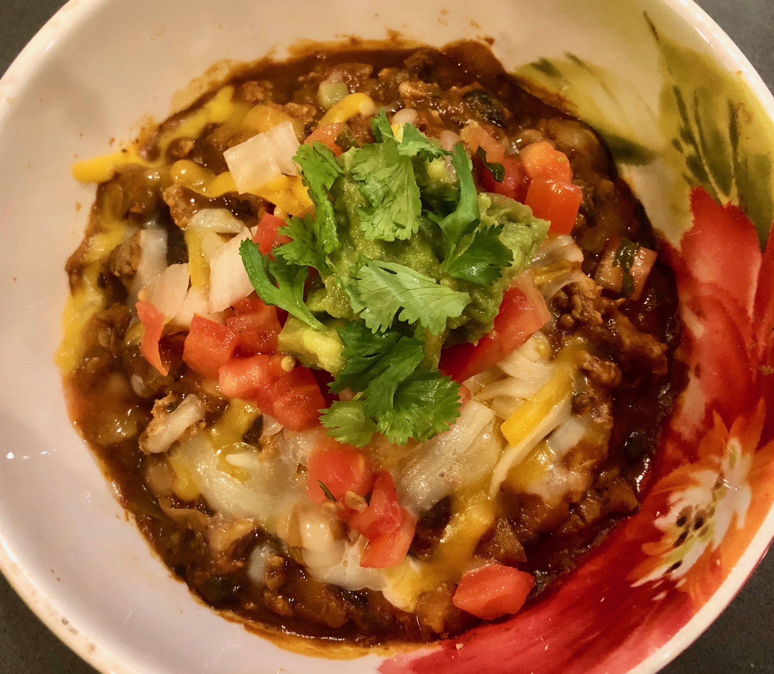 Three Bean Turkey Chili aka Mexi-Rican Chili with fixins. YUMMM