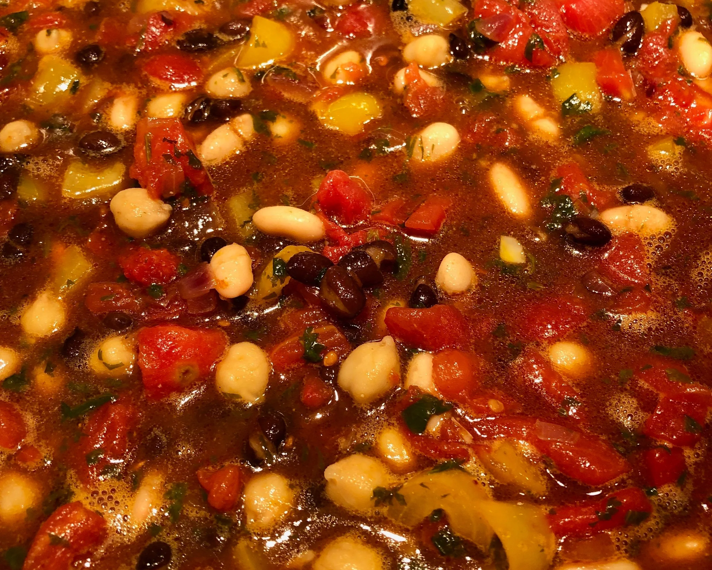 Three bean veggie “sofrito”. For a vegetarian chili, skip the turkey and let this goodness simmer.