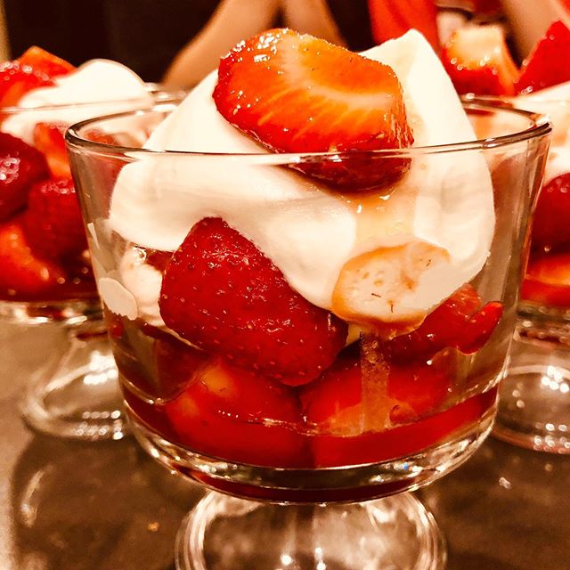 Inspired by @bonappetitmag August cover. Simple, decadent yumminess. Strawberries, sugar, whipped cream. Add a dash of liqueur like Cointreau to berries and/or whipped cream for adult flair. Pro tips: let the berries soak in the sugar (and liqueur) f