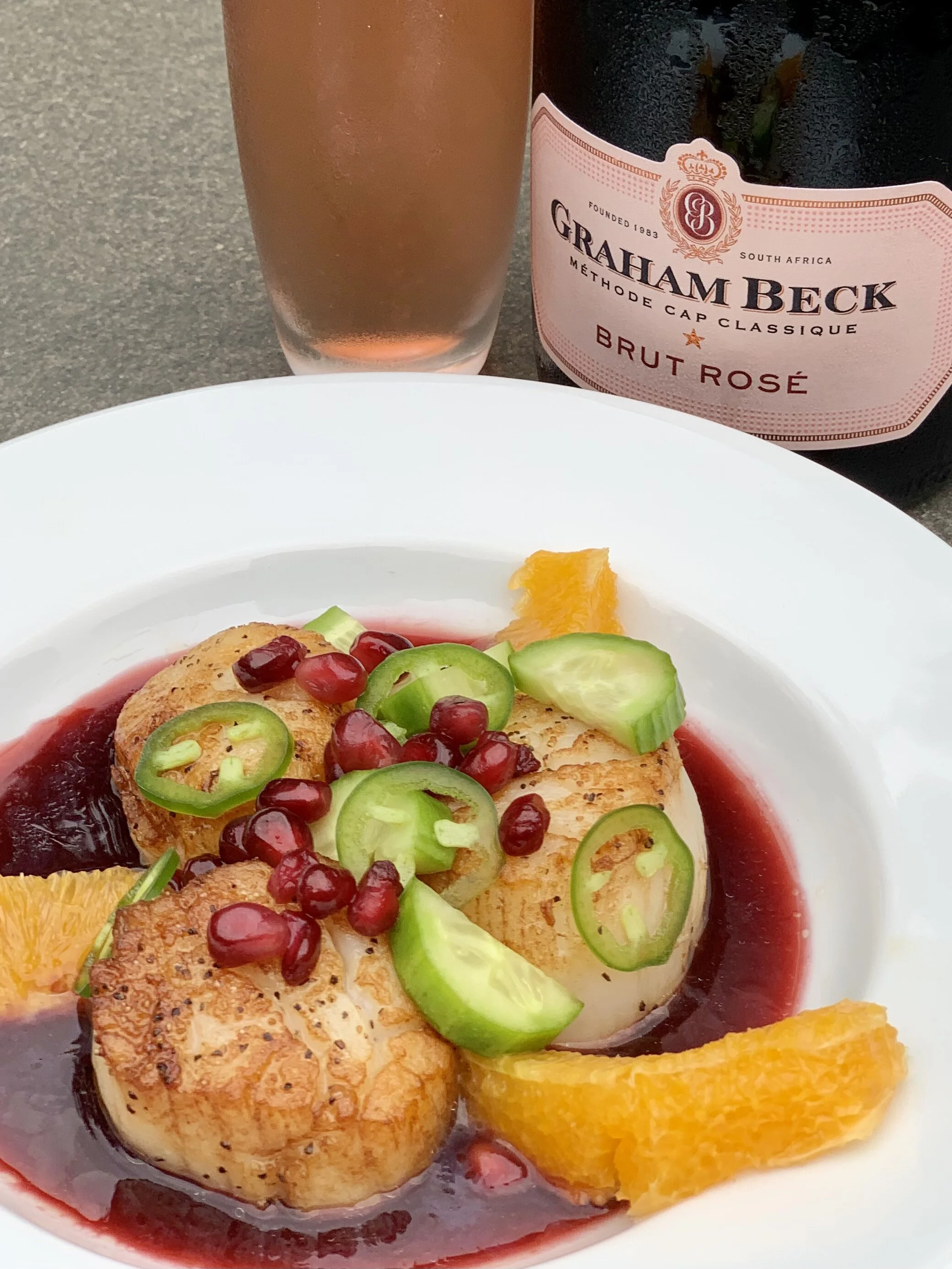 Seared Scallops with Pomegranate and Key Lime Reduction