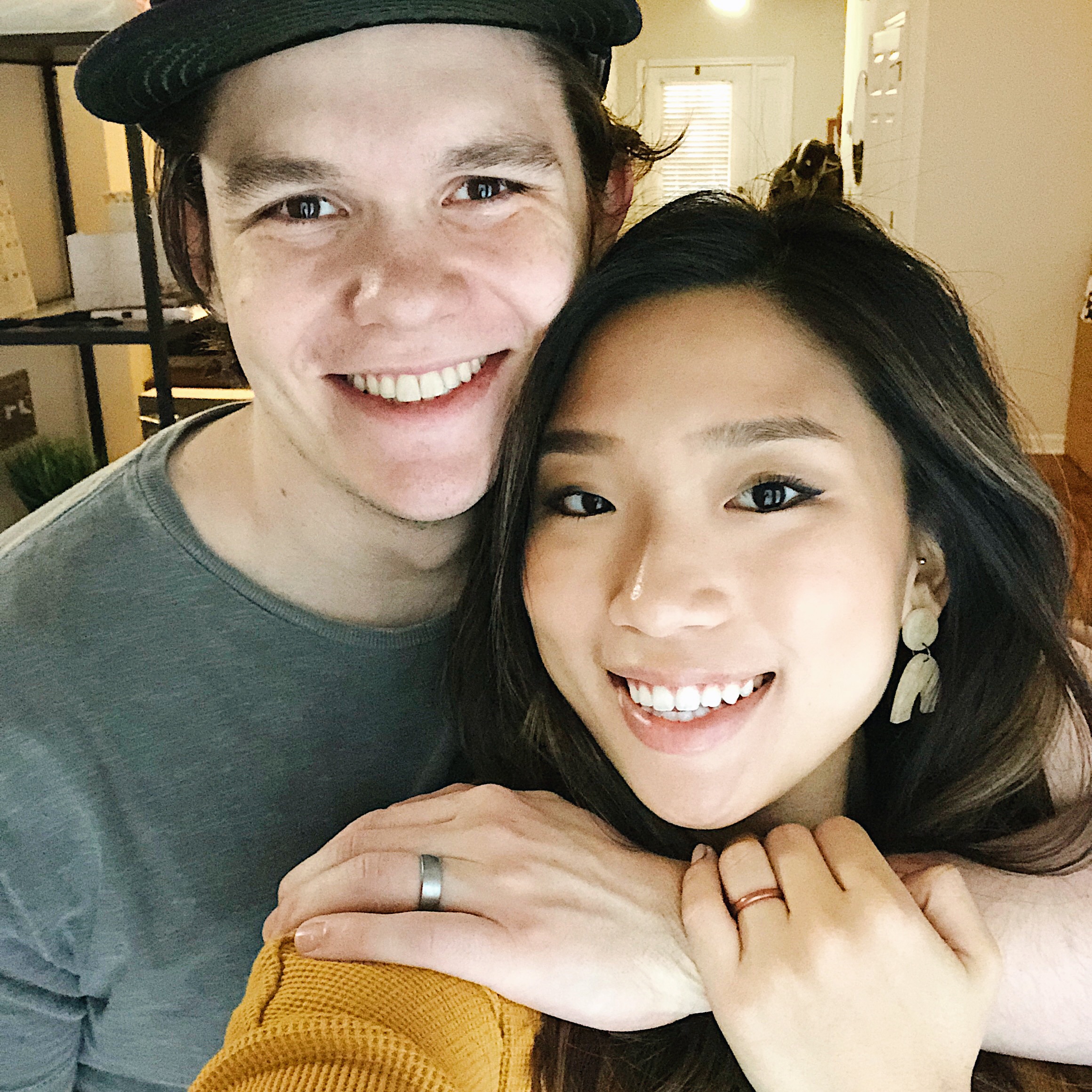 Here, I’m wearing the Halo Elements ring in Copper , and Caleb is wearing the Classic Elements ring in Silver.