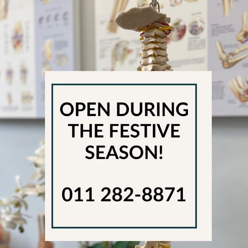 Looking for a physio this festive season. We are OPEN! Call or WhatsApp our rooms on 011 282-8871.