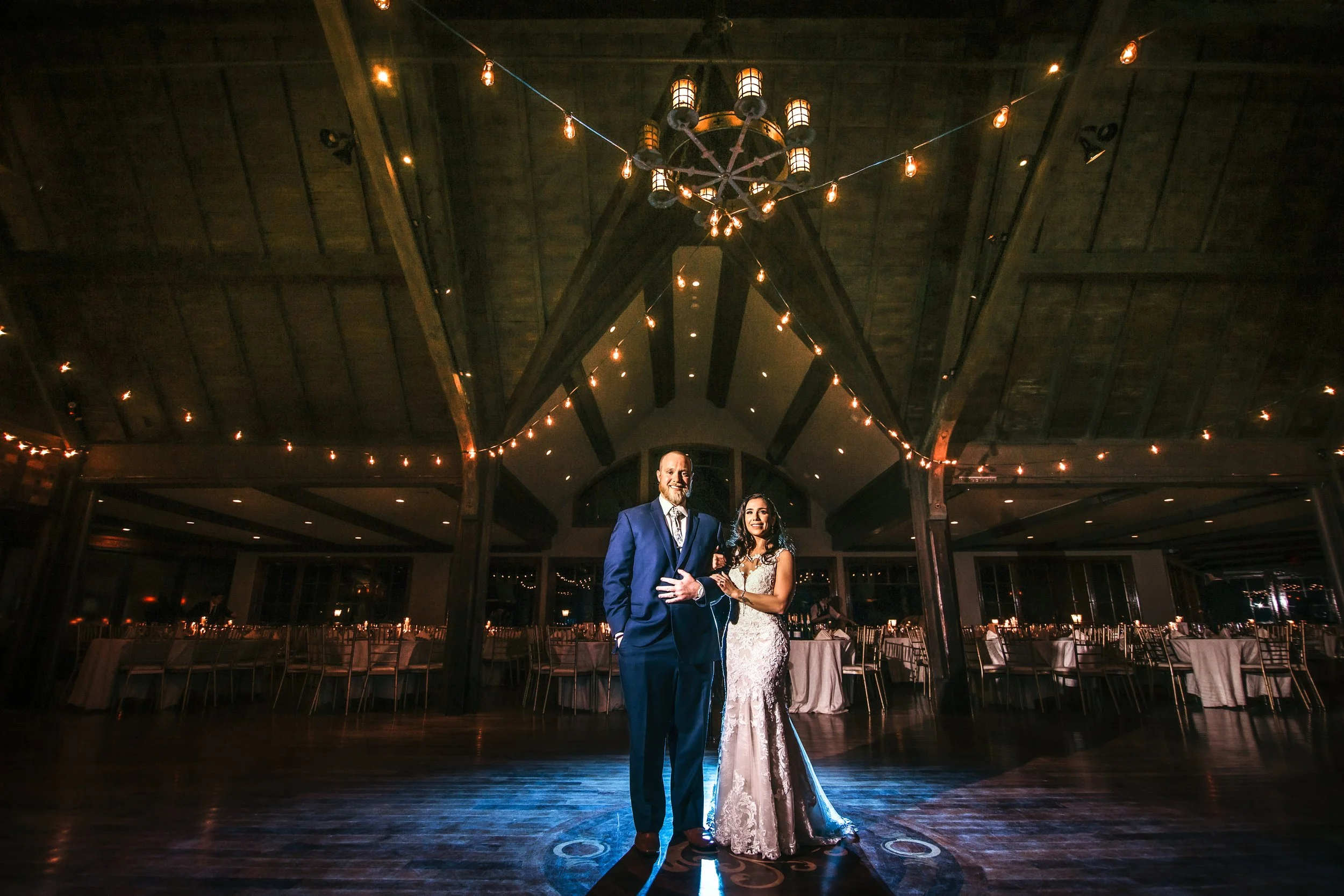 Bride and groom in their wedding reception venue on long island