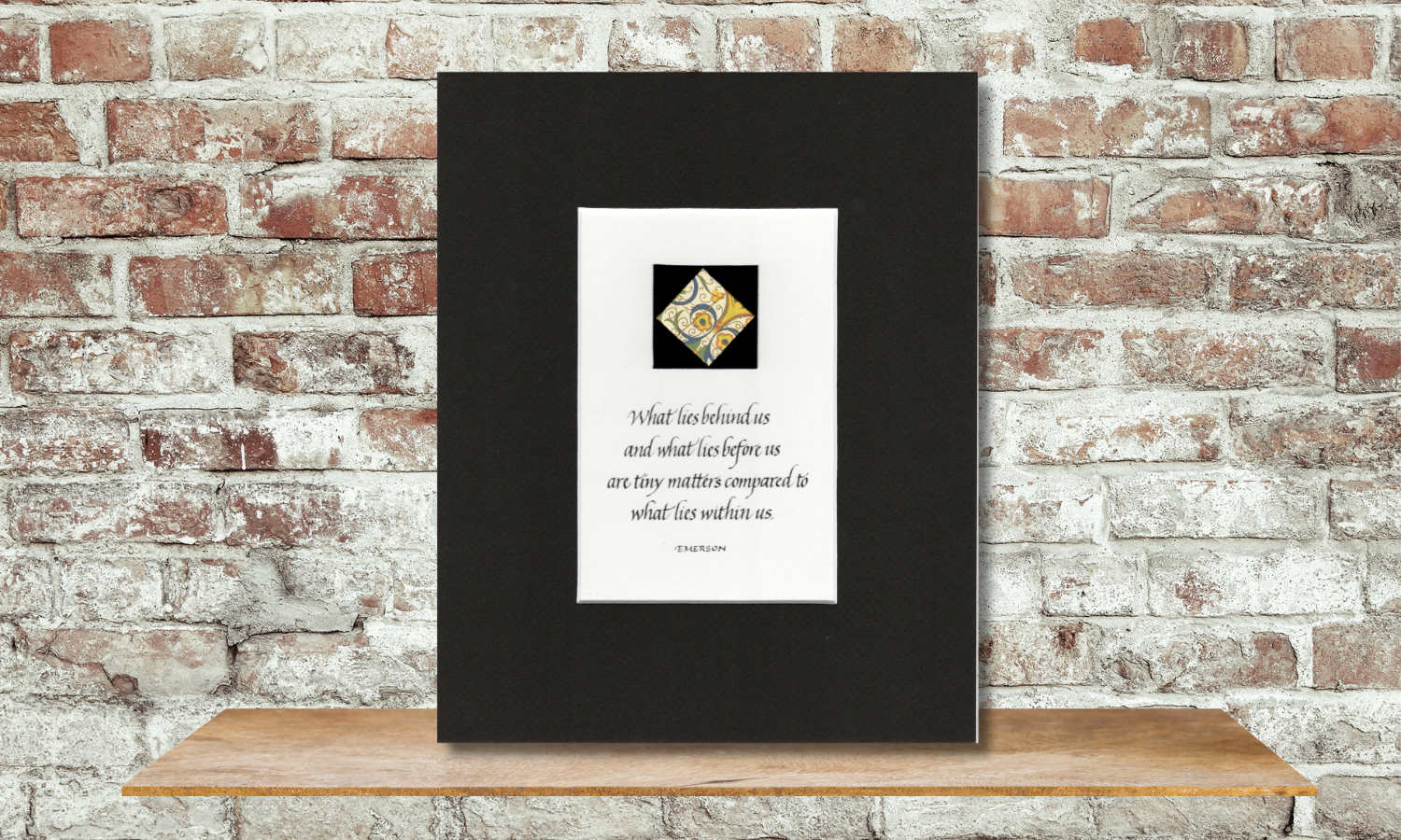 Emerson quote calligraphy print in black mat