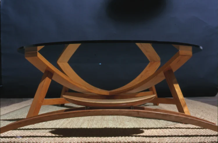 Japanese Table with Chairs, 1996. Bent Laminated Birch and Glass