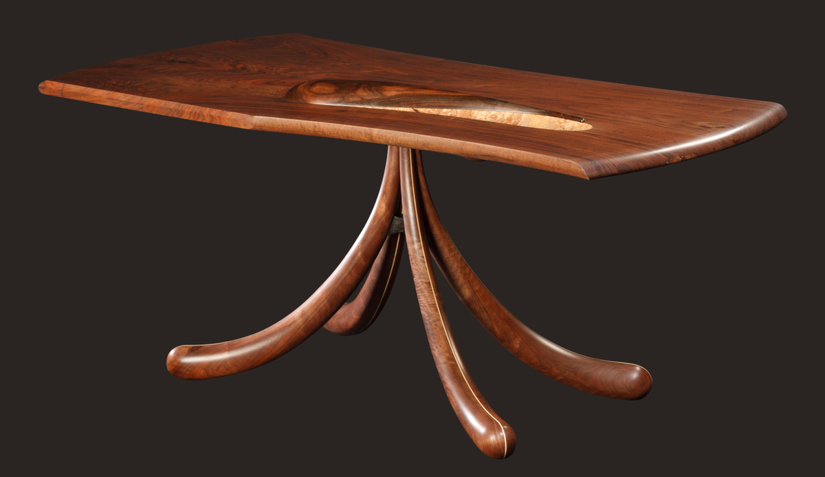 Yin Yang Table, 2014. Black walnut, ebony, maple, holly veneer