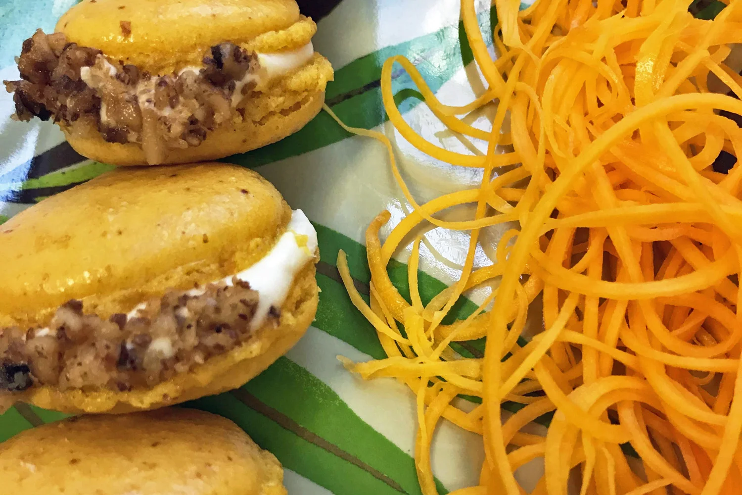 SAVORY BUTTERNUT SQUASH MACARONS WITH GORGONZOLA AND CANDIED WALNUTS