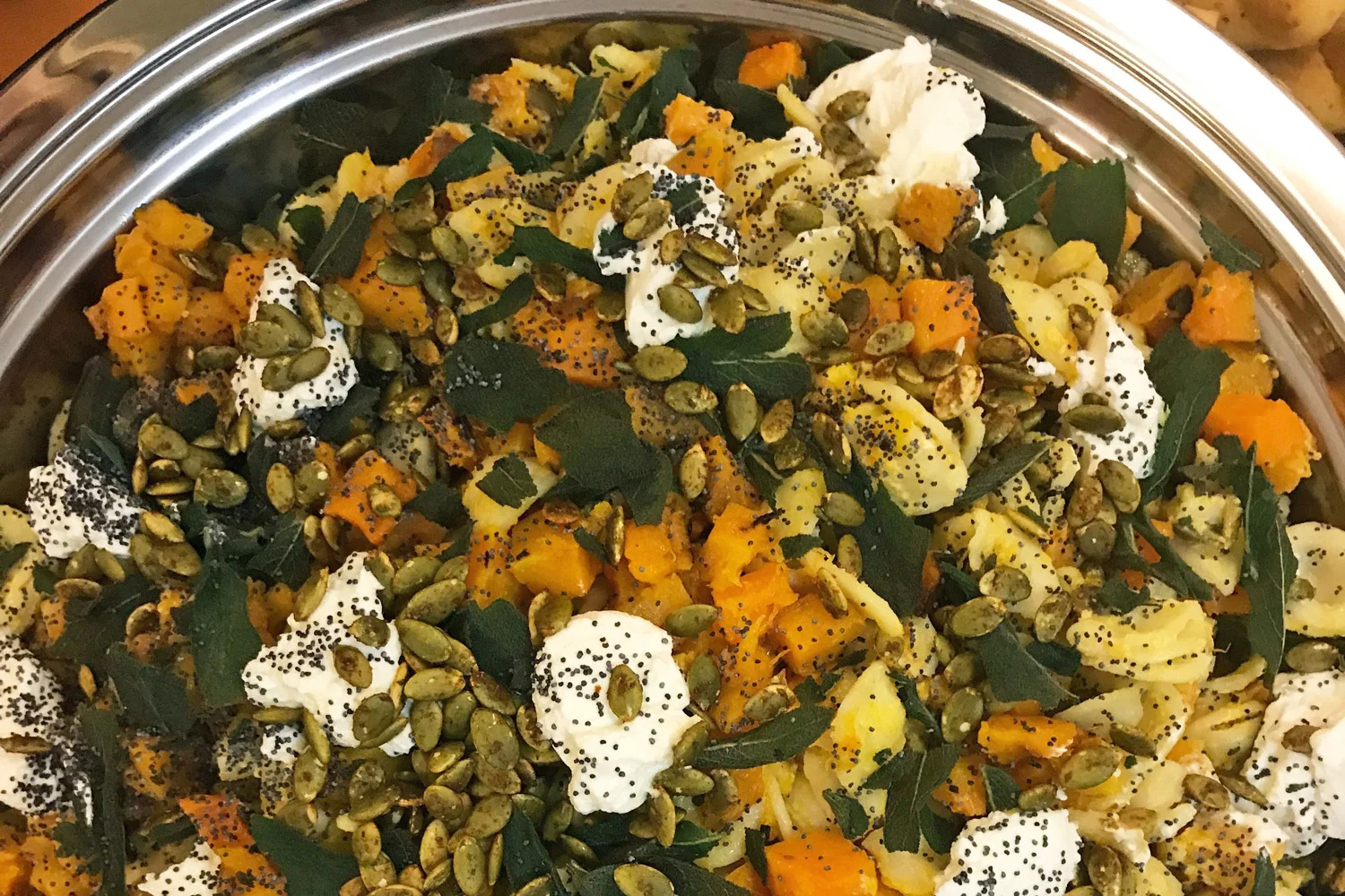 ORECCHIETTE WITH BUTTERNUT SQUASH AND SAGE, FRESH RICOTTA AND TOASTED SQUASH SEEDS