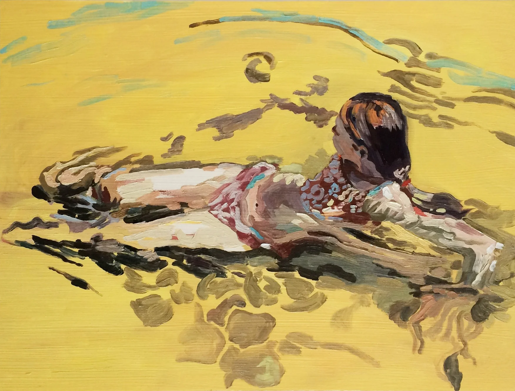 The sea is yellow underneath, oil on wood panel, 30 x 40 cms