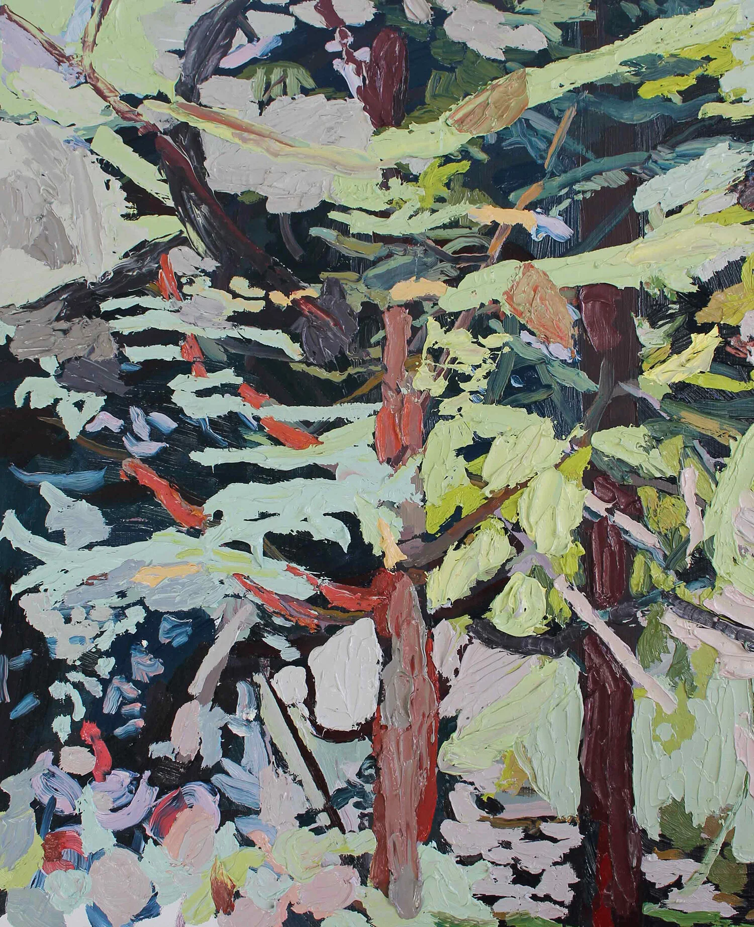 Finding what goes with green, oil on wood panel, 40 x 30 cms