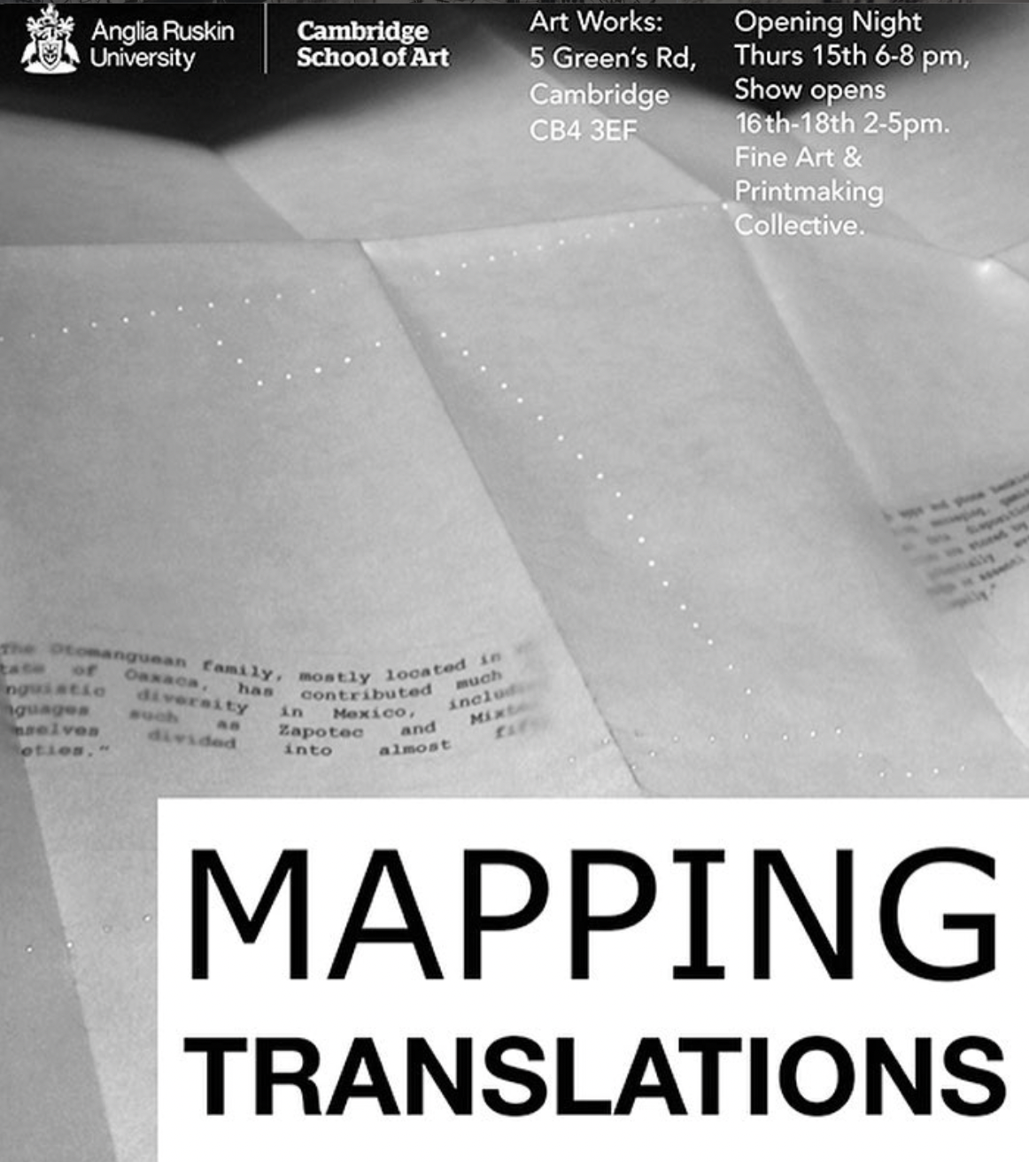 MAPPING TRANSLATIONS, FINE ART & PRINTMAKING COLLECTIVE, CAMBRIDGE ARTSPACE, 2016