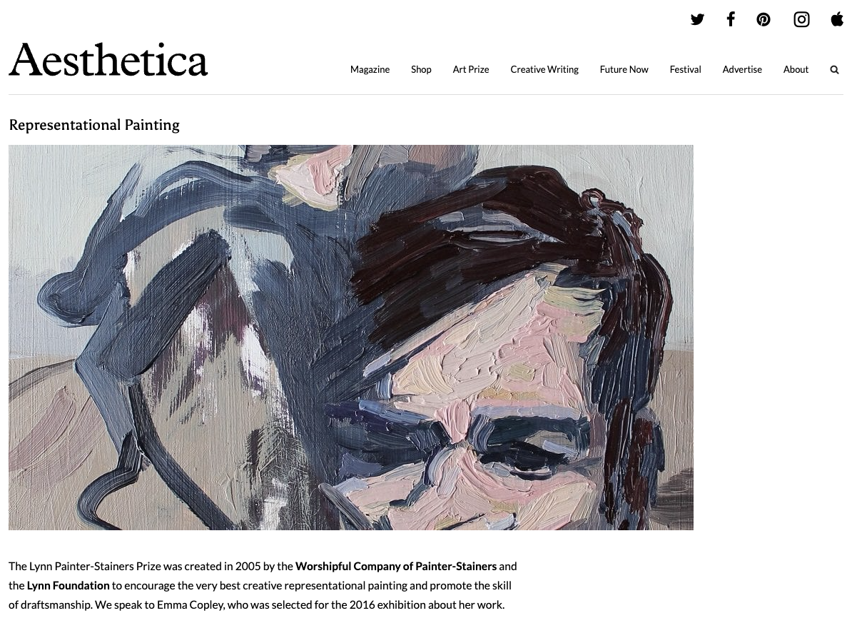 Interview with Emma Copley, Aesthetica Magazine, 'Representational Painting', November 2016