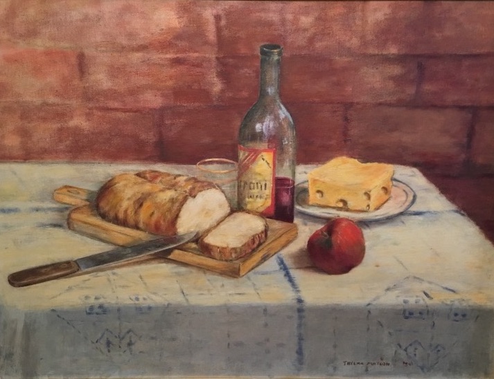 Bread Wine and Cheese Still Life Table Scene.jpeg