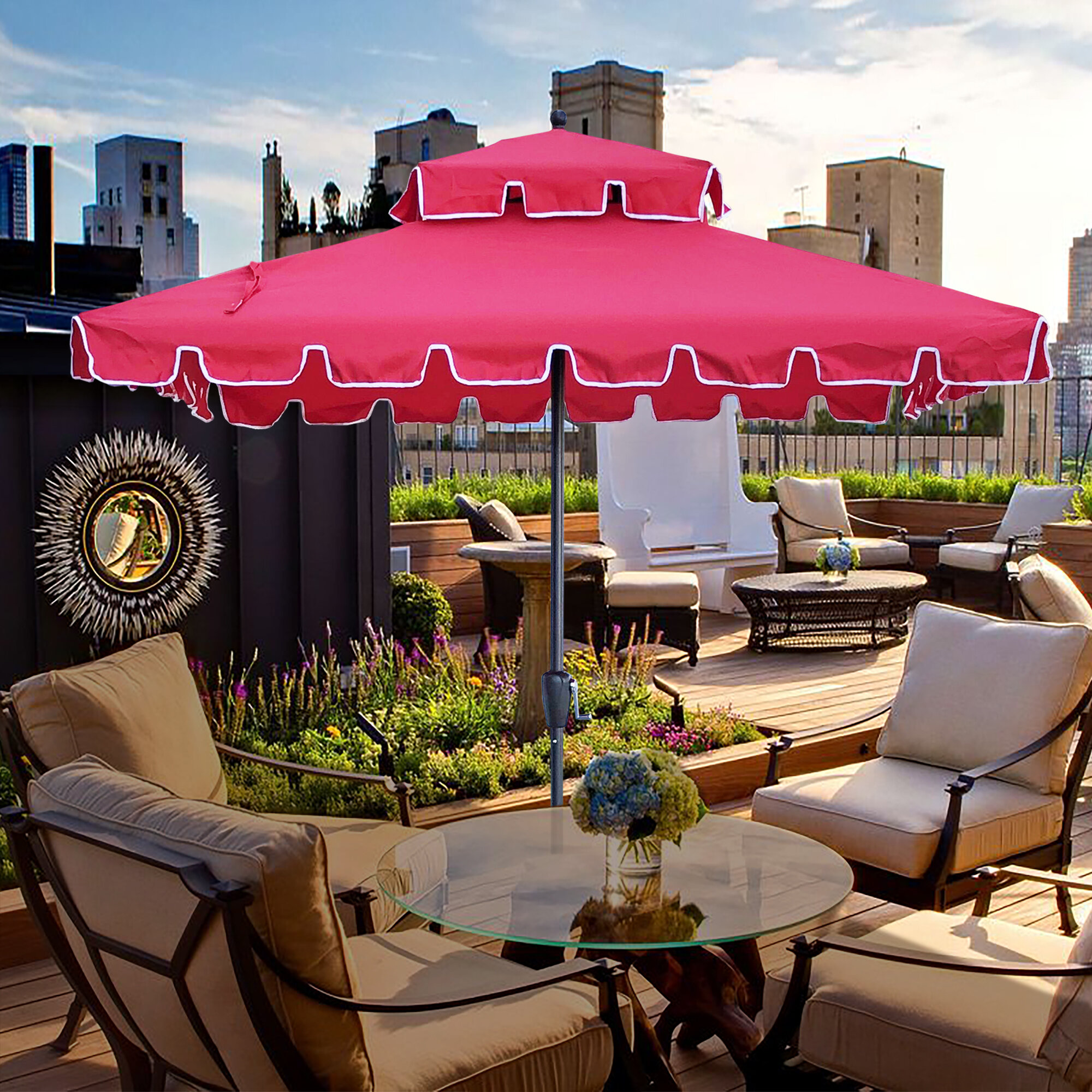 ABBLE 7 Ft Square Scallop Outdoor Patio Umbrella with Crank — ABBLE